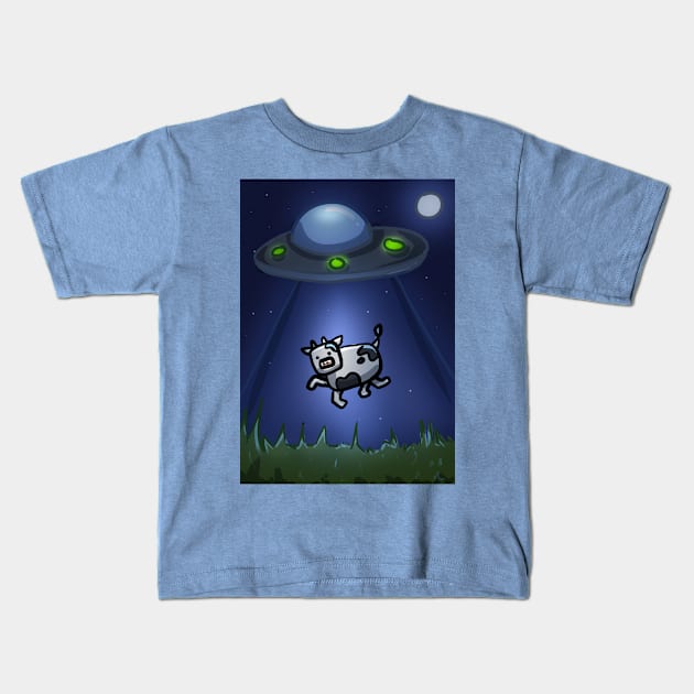 UFO Abducts A Cow Kids T-Shirt by PreeTee 